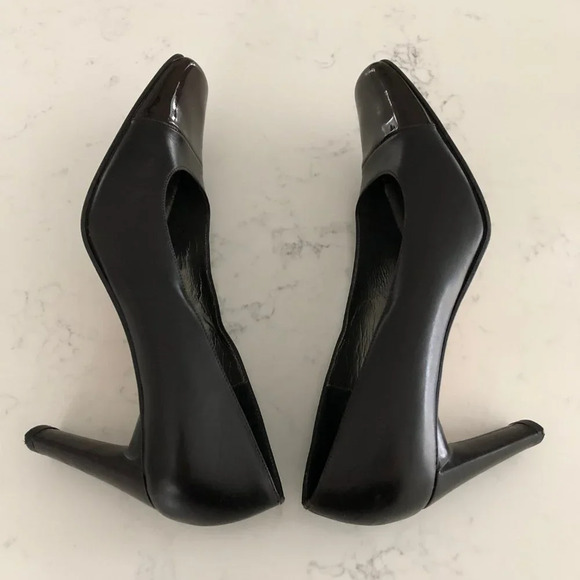 Roberto Capucci Leather + Patent Slip On High Heel Designer Shoes Brown Sz 8.5AA - Picture 5 of 10